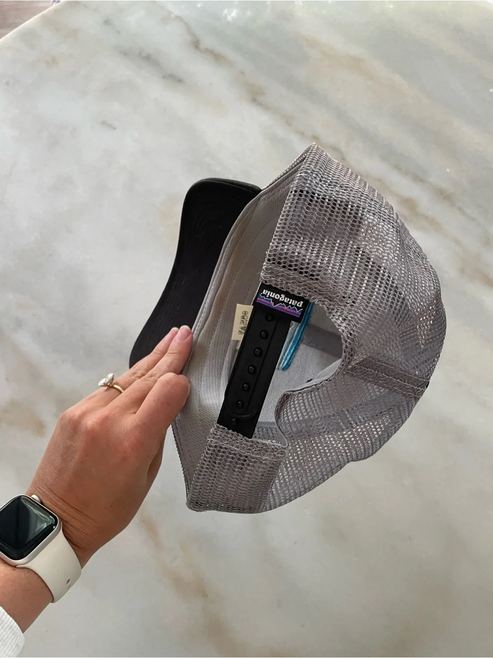 Patagonia Black and Gray Trucker Hat with Teal Accent